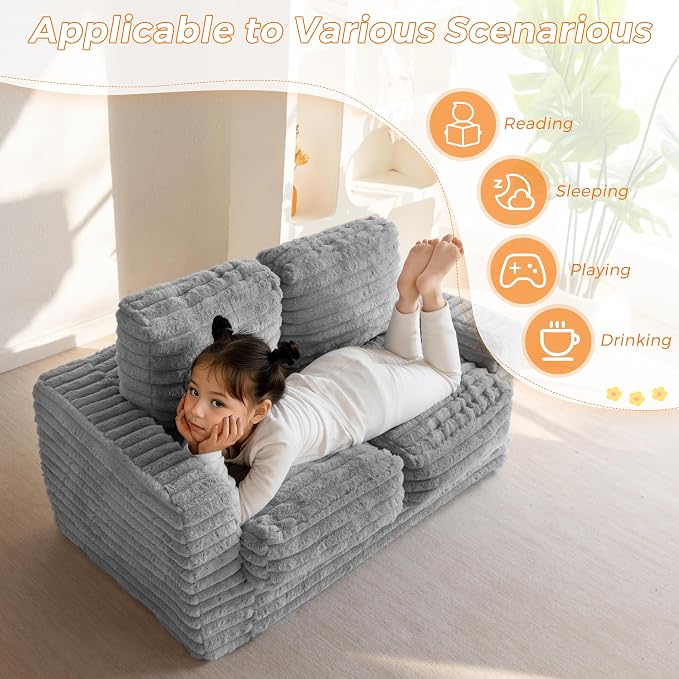 MAXYOYO Extra Wide Kids Bean Bag Chair, Comfy Faux Fur Bean Bag Sofa - Image 6