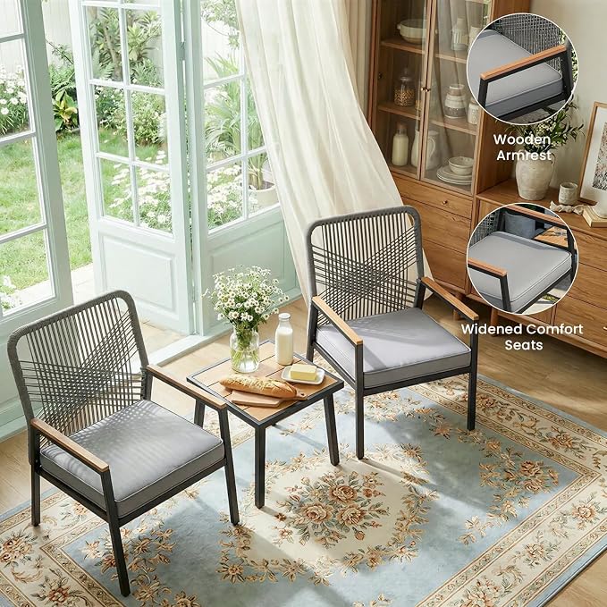LIFERUN 3-Piece Patio Furniture Set, 2 Outdoor Rattan Chairs - Image 8