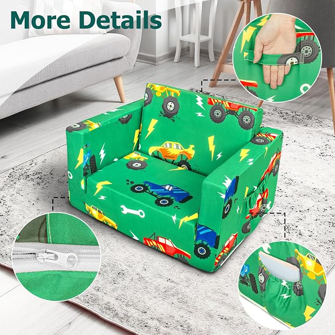 Kids Couch, 2-in-1 Kids Fold Out Sofa, Convertible Toddler Couch to Lounger - Image 7