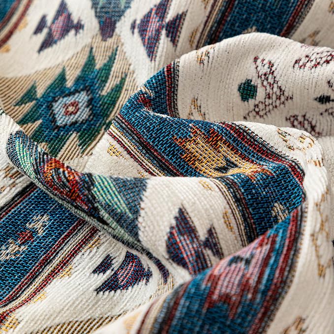 VClife Bohemian Couch Cover, Vintage Moroccan Tribal Geometric Chenille Couch - Image 7