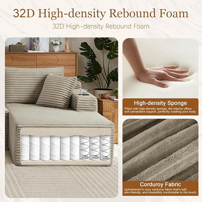 125" Modular Sectional Sleeper Sofa, Boneless Cloud Couch - Image 3