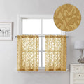 Lecloud Leia Dark Gold Sheer Kitchen Curtains 24 Inch Length 2 Pcs, Jacquard by Lecloud