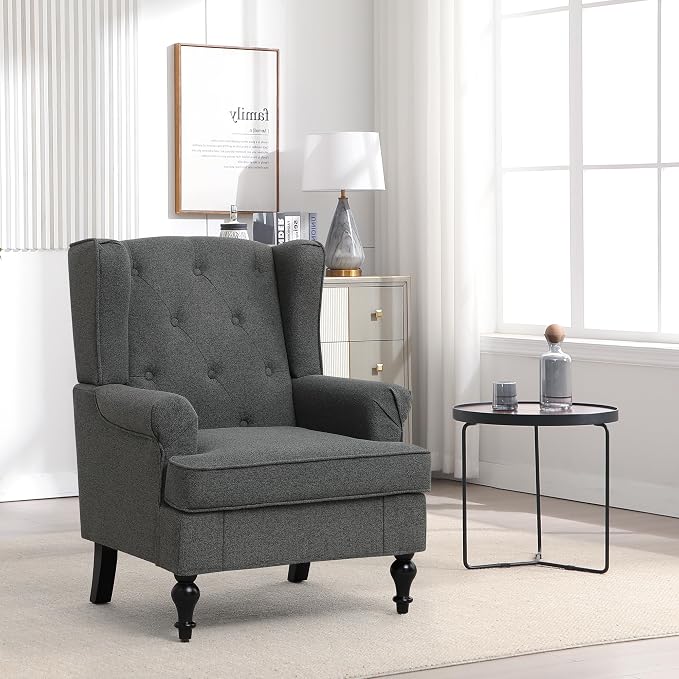 Accent Chair Set of 2, Mid Century Modern Fabric Wingback Chair, Upholstered - Image 8