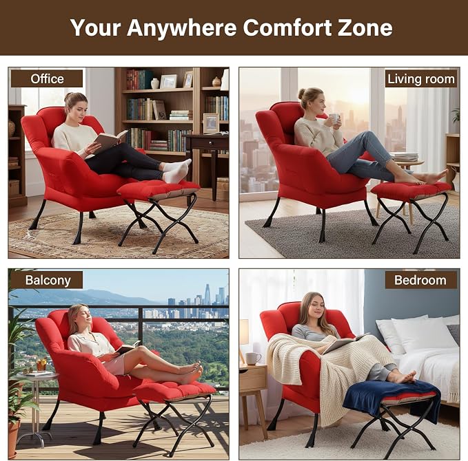 Welnow Lazy Chair with Ottoman, Modern Accent Chair with Armrests and a Side - Image 7