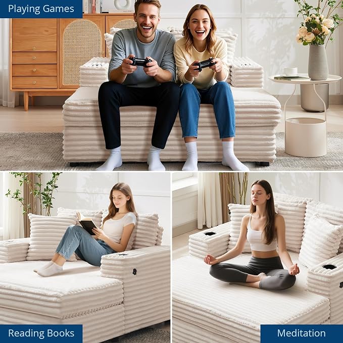 IDEALHOUSE 60" Oversized Chaise Lounge Chair Indoor, Comfy Corduroy Lounge Sofa - Image 8