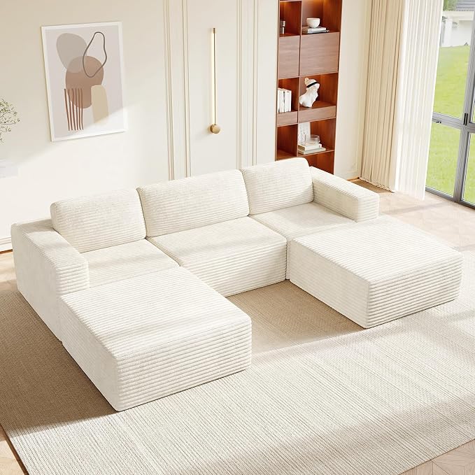 Vesgantti 119" Oversized U-Shaped Modular Sectional Sofa, Corduroy Cloud Couch by Vesgantti