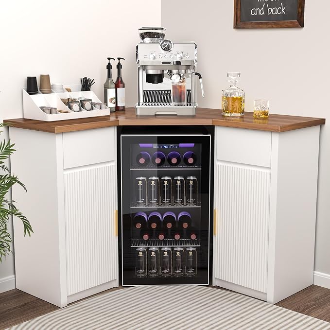 GDLF Corner Bar Cabinet with Fridge Space, Corner Coffee Bar Station with by GDLFGoodLife