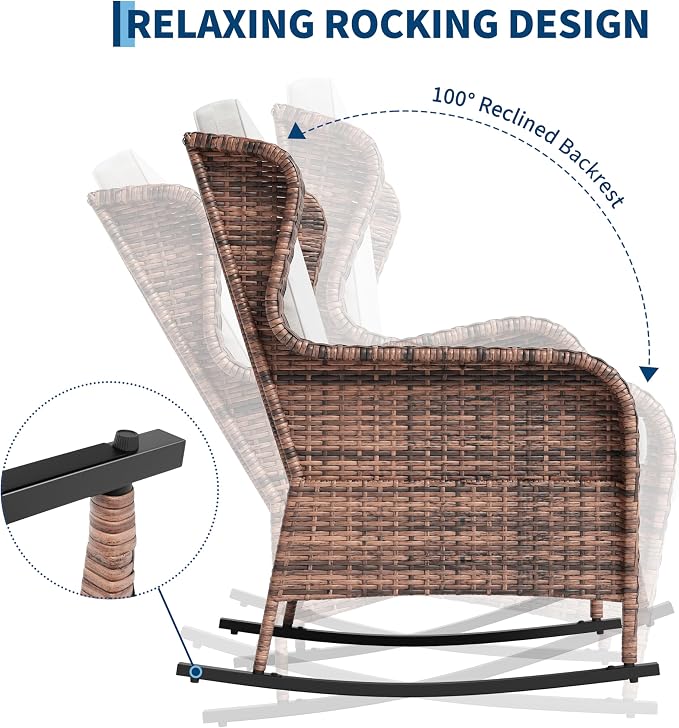 Garvee Outdoor Wicker Rocking Chair, 1 Piece Outdoor Rocking Chair, All Weather - Image 7