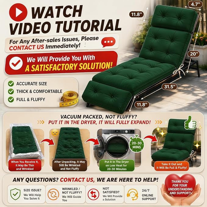 Chaise Lounge Cushion Outdoor, Waterproof Thick Patio Lounge Chair Cushion - Image 3