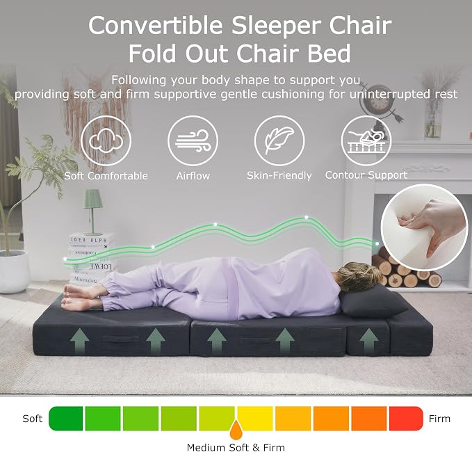 Folding Sofa Bed, 4 in 1 Convertible Sleeper Chair - Image 3