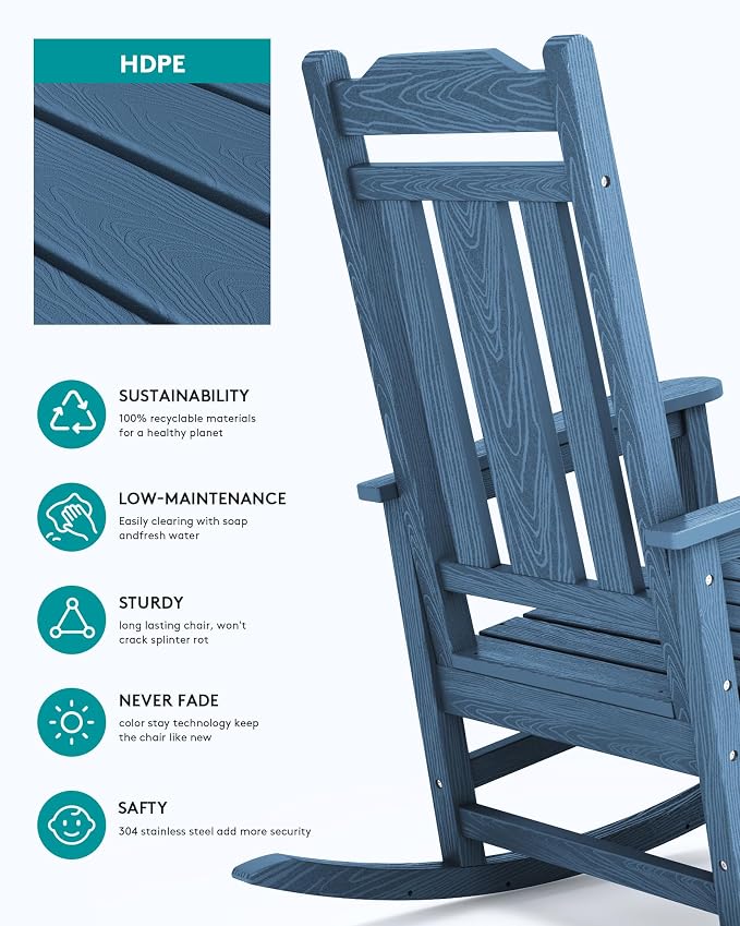 SERWALL Oversized Rocking Chair, HDPE Outdoor Rocking Chairs Set of 4, Patio - Image 7