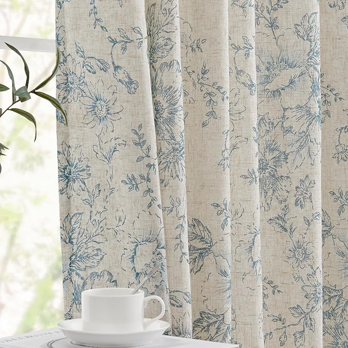jinchan Lined Linen Blend Curtain Floral Curtains - Image 8