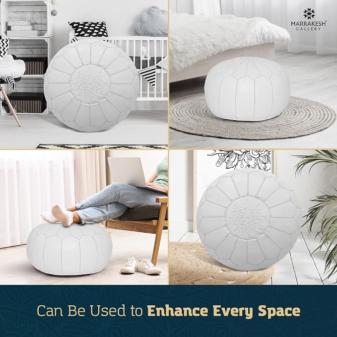 Marrakesh Gallery Genuine Leather Round Pouf Unstuffed - Image 8