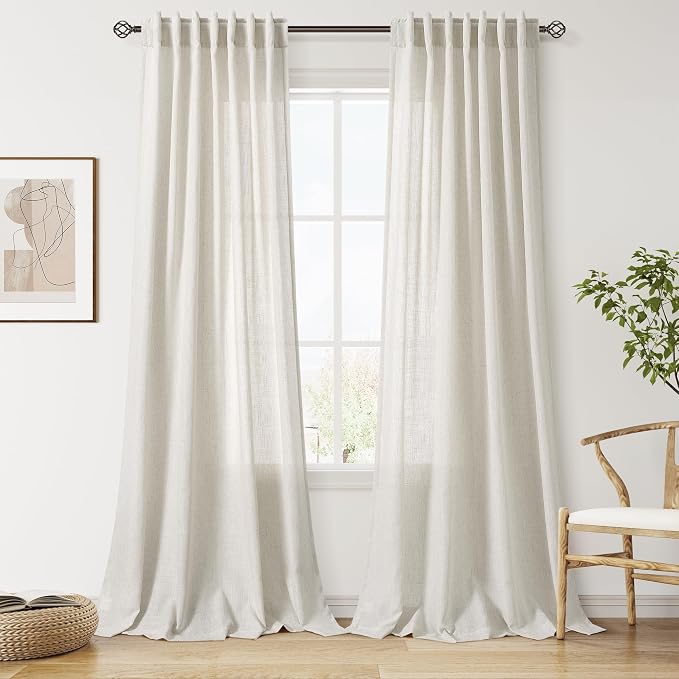 Nanspring Mousse White Linen Curtains 96 Inches Long by Nanspring