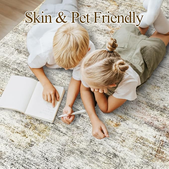 5x7 Area Rugs Gray Rust Low Pile Indoor Washable Trendy Faded Style Rugs - Image 3