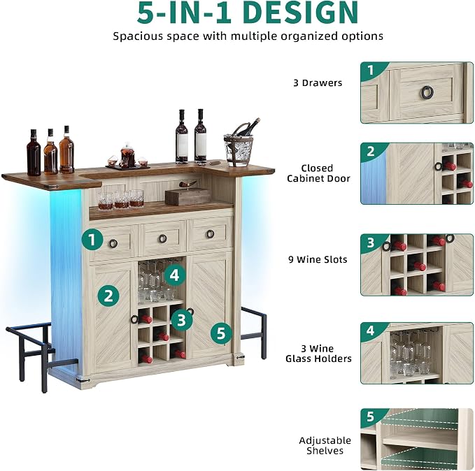 YITAHOME Home Bar Unit with LED Lights ＆ Drawer, Farmhouse Bar Cabinet with - Image 5
