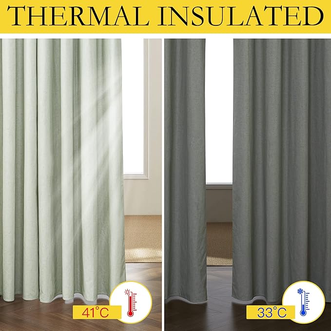 NICETOWN 100% Blackout Sage Green Linen Curtains 90" Length - Image 3