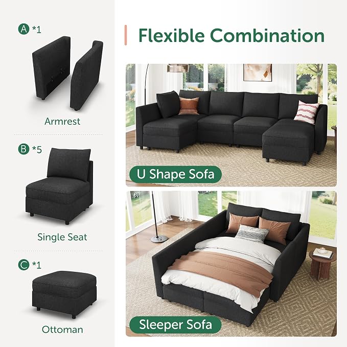 HONBAY Modular Sectional Sofa L Shaped Sectional Couch - Image 4