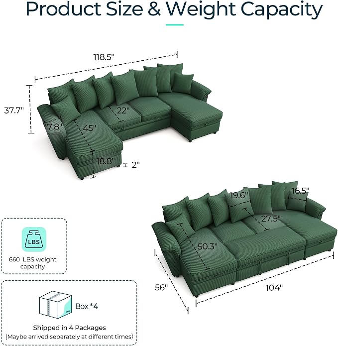 LINSY HOME Oversized Sectional Sleeper Sofa - Image 2