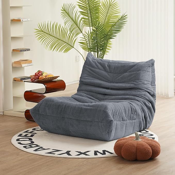 N&V Fireside Chair, Mid Century Armless Floor Sofa, Soft Premium Corduroy Floor by NV