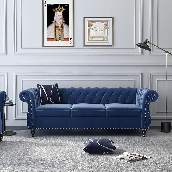 ORRD 2 Pieces Living Room Set, Velvet Couch Chesterfield Sofa Couch Chair - Image 3
