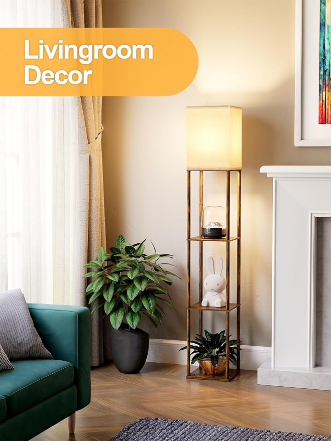 Floor Lamp with Shelves for Living Room Brown, Shelf Floor Lamp with 3 CCT LED - Image 6