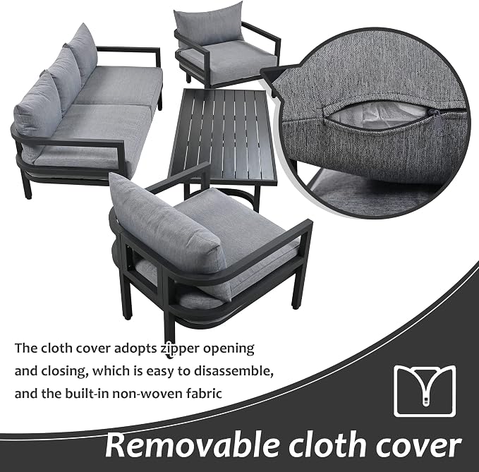 4-Piece Outdoor Steel Sofa Set, All Weather Patio Conversation Set - Image 5