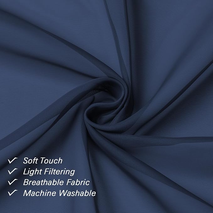 Lecloud Volie Sheer Curtains Blue Tiers 36 Inches Long 2 Pieces Set, Gauzy - Image 3