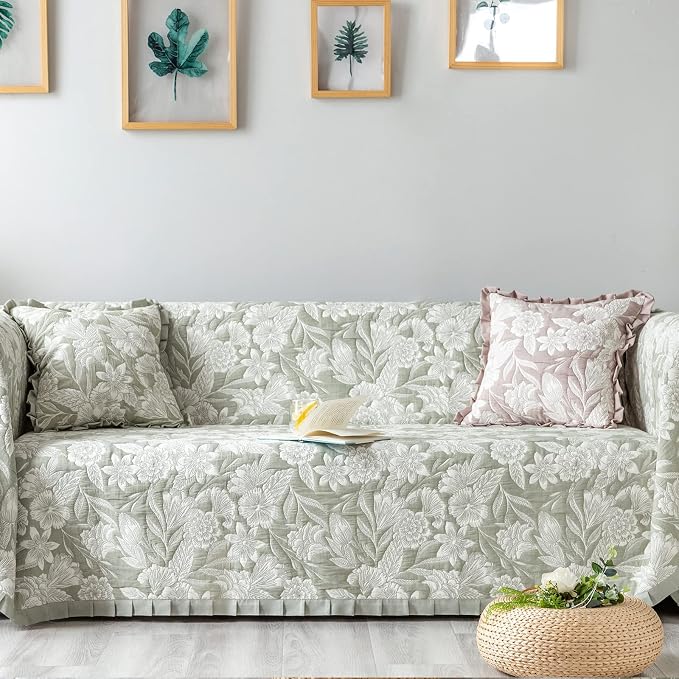 GLORY SEASON Sofa Cover Luxury Jacquard Stylish Embroidery Ruffle, Vintage Sofa - Image 7