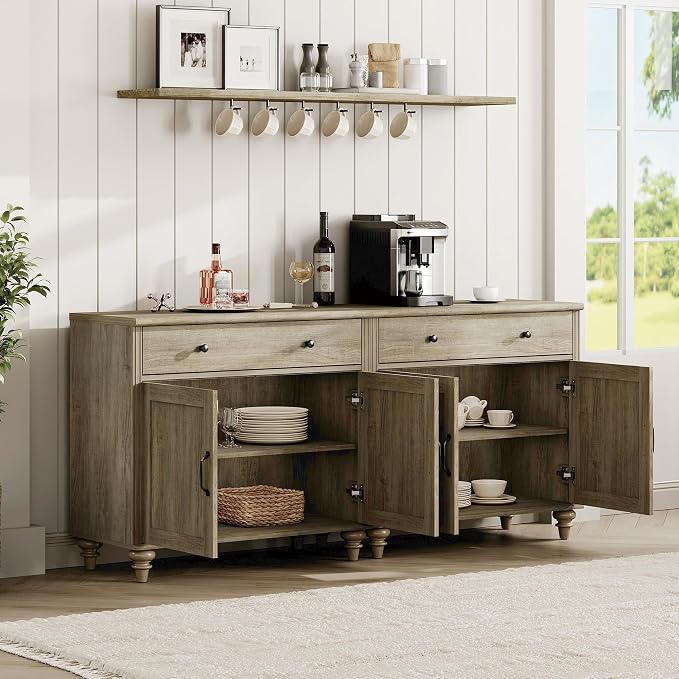 WAMAPT Buffet Cabinet with 4 Doors and 2 Drawers, Large Coffee Bar Table Wood - Image 6