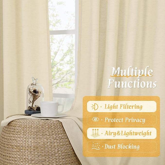 LAMIT Beige Linen Window Curtains 72 Inch Length 2 Panels, Thick Linen Textured - Image 9