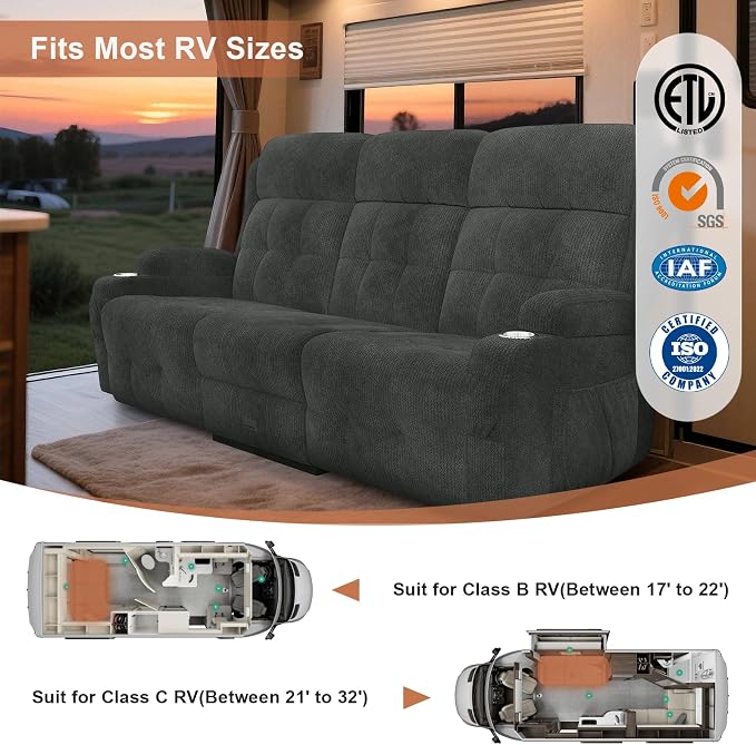 RV Loveseat Recliner Sofa, Massage Wall Hugger 3-Seater Recliners Couch - Image 6