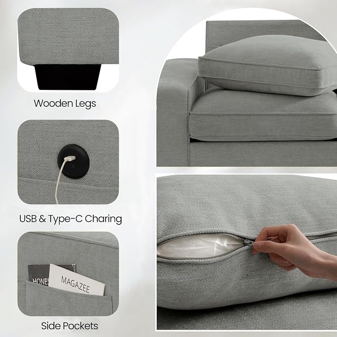 TEKAMON 100" Modular Sofa with Seats Storage, Comfy 3-Seater Chenille Fabric - Image 7