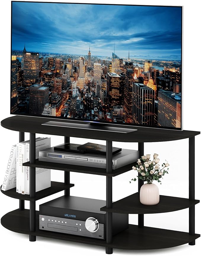 Furinno JAYA Simple Design Corner TV Stand, Espresso/Black by Furinno-FitsYourSpaceFitsYourBudget