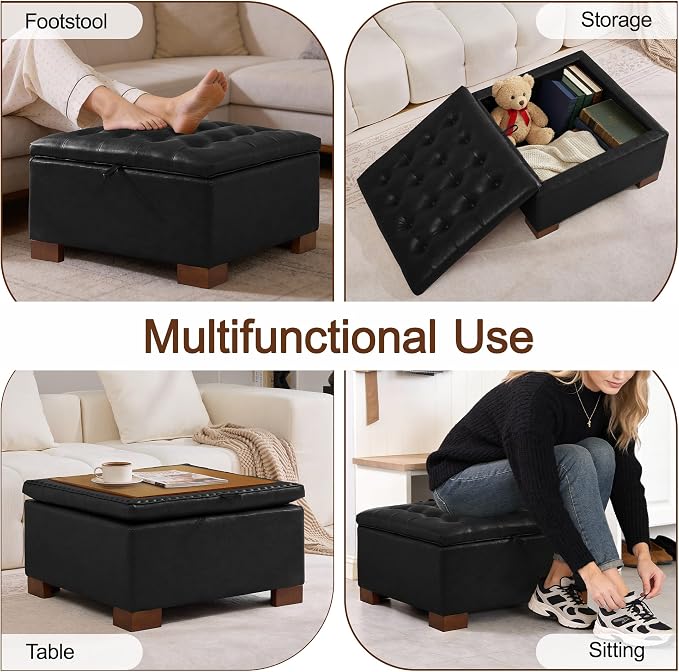 WUTUTUEE 30" Faux Leather Square Storage Ottoman - Image 6