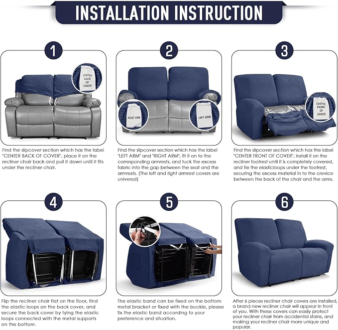 TAOCOCO Recliner Loveseat Slipcover, 6 Pieces Dual Recliner Sofa Covers - Image 6