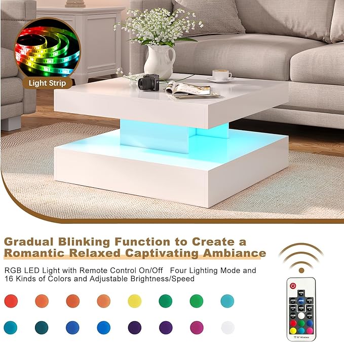 HedoAjim White LED Coffee Table - Image 3