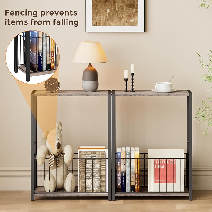 Homleke Narrow Side Table with Magazine Holder, Skinny End Table Perfect - Image 4