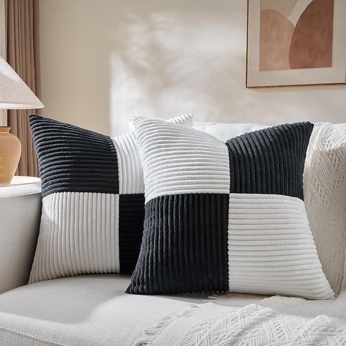 Fancy Homi Set of 2 Black White Decorative Throw Pillow Covers 22x22 Inch by Fancy+Homi