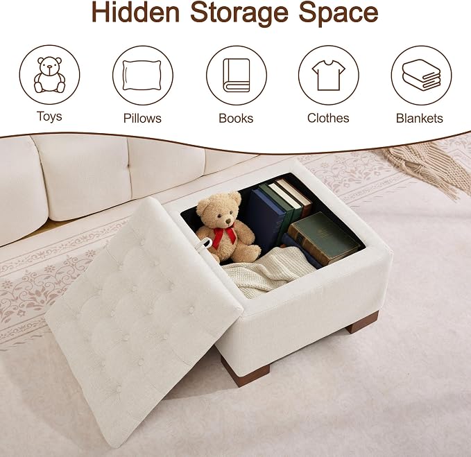 WUTUTUEE 24" Square Fabric Storage Ottoman - Image 7