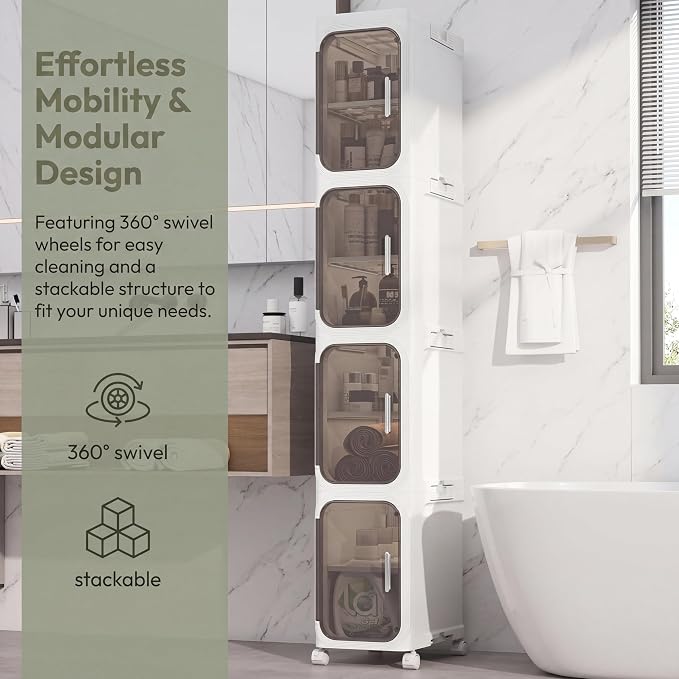 KHNR 4-Tiers Slim Bathroom Storage Cabinet, Narrow Bathroom Storage, Foldable - Image 3