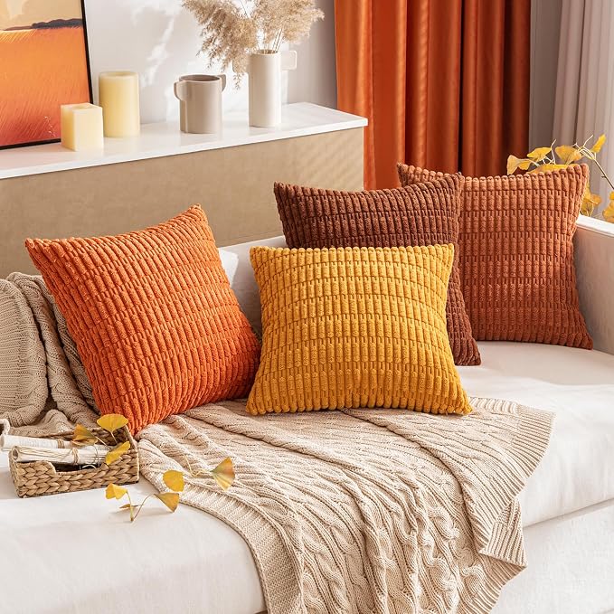 MIULEE Pack of 2 Orange Corduroy Decorative Pillow Covers 18x18 Inch Soft Boho - Image 8