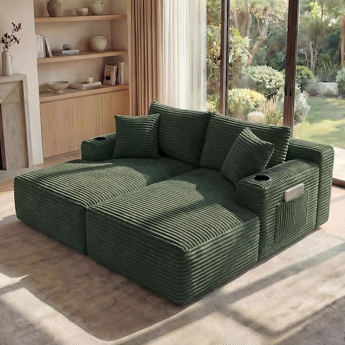 125 Inch Modular Sectional Sofa, Cloud Couch Oversized U Shaped Corduroy Sofa - Image 7