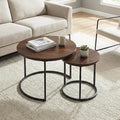 Round Nesting Coffee Table Set of 2, Modern Marble Pattern Wooden Nesting Tables by Cuizehua