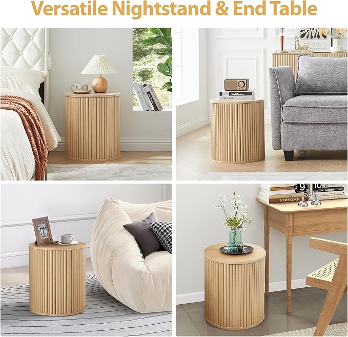 AVZEAR Small Round Side Table Fluted Night Stand Set of 2, Modern Boho End Table - Image 6