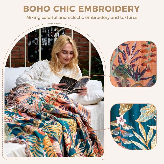 LUTBM Boho Throw Blanket for Couch Sofa Chair Cotton Summer Blankets for - Image 3
