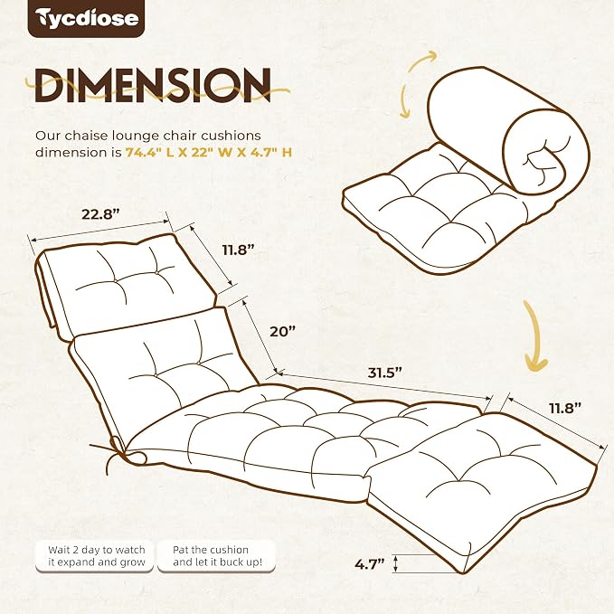 Waterproof Outdoor Chaise Lounge Chair Cushion 74.4 x 22 x 4.7 Inches Memory - Image 2