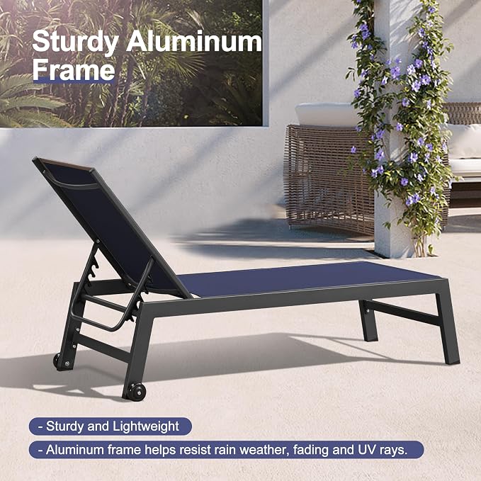 PURPLE LEAF Patio Chaise Lounge Set 2 Pieces Textilene Pool Lounge Chairs - Image 6