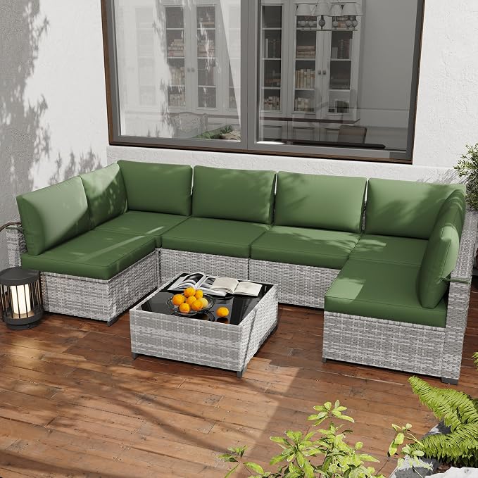 KIGOTY Patio Furniture Set, 7 Pieces Modular Outdoor Sectional Sofa, PE Rattan by KIGOTY