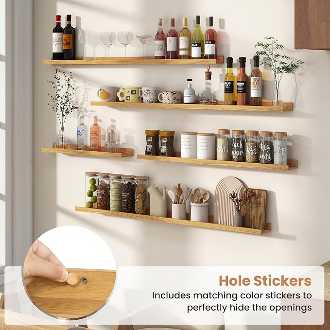 Fun Memories Picture Ledge Shelves Set of 4, 36 Inch Rustic Wall Mounted - Image 5